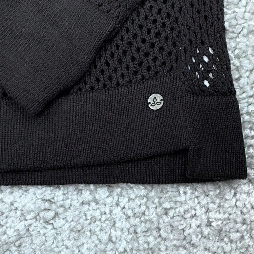 Prana Translucent Cowl Neck Sweater Open Knit Black NEW